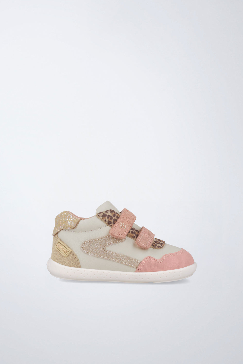 Barefoot Garvalín ankle boot in cream and pink with an adjustable fastening and healthy foot development.