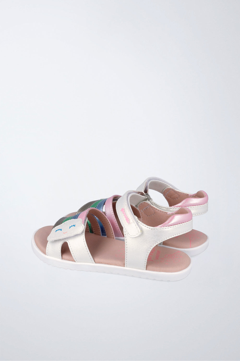 Sandalia infantil Garvalín barefoot en blanco y rosa con cierre de contacto y desarrollo saludable del pie.