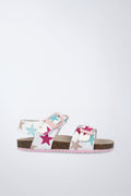 Zapatilla Garvalín respetuosa en blanco y rosa con cierre de hebilla y suela flexible.