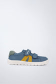 Zapatilla barefoot de piel ligera en azul y amarillo