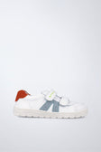 Zapatilla barefoot de piel ligera en blanco y azul