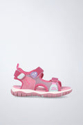 Sandalia infantil Garvalín respetuosa en rosa con cierre de contacto y desarrollo natural del pie.