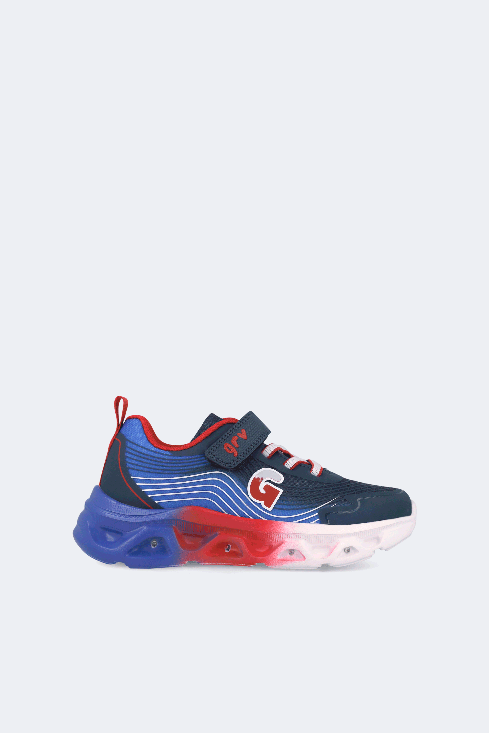 Deportivo con luces en azul marino y rojo