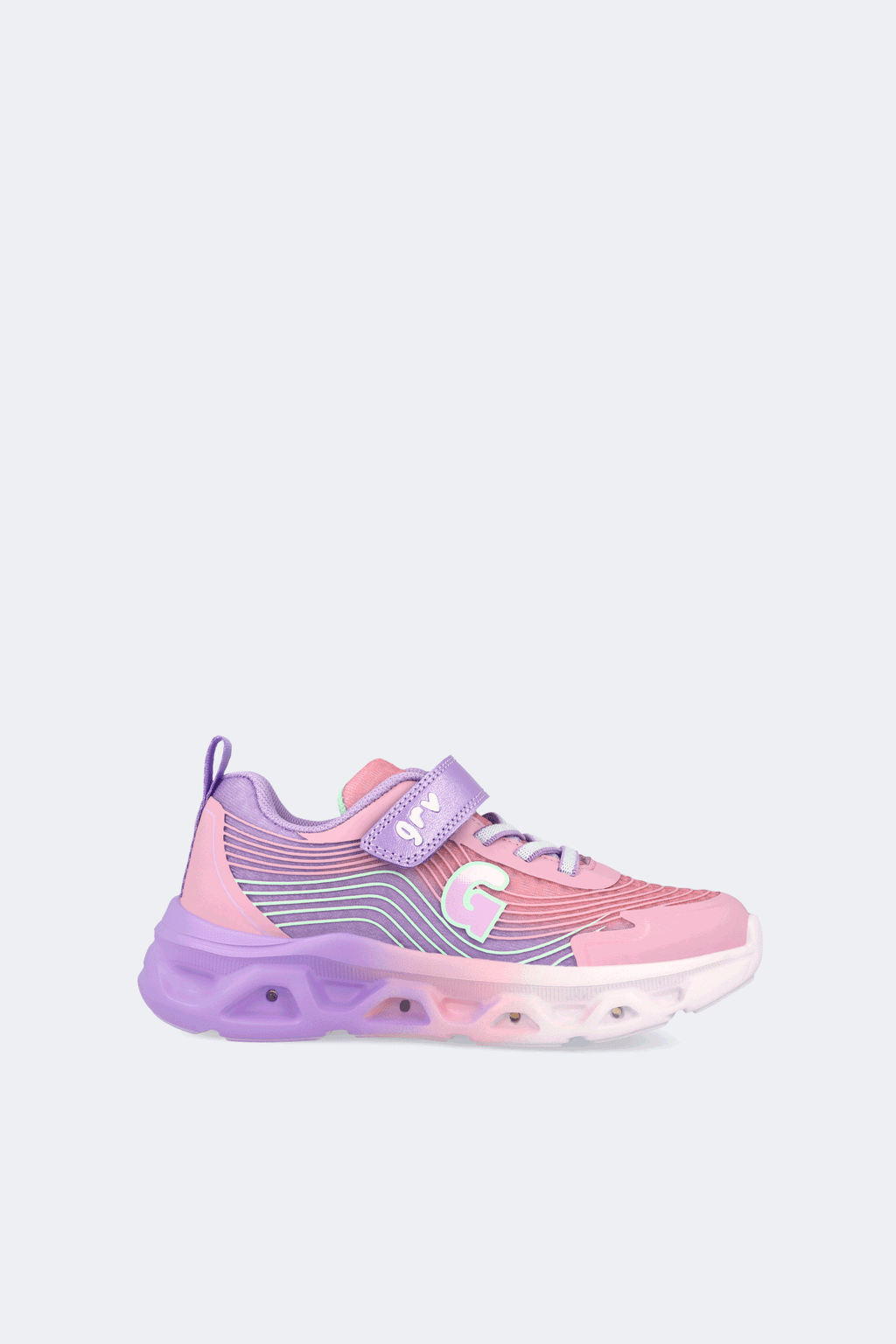 Deportivo con luces en rosa y lila